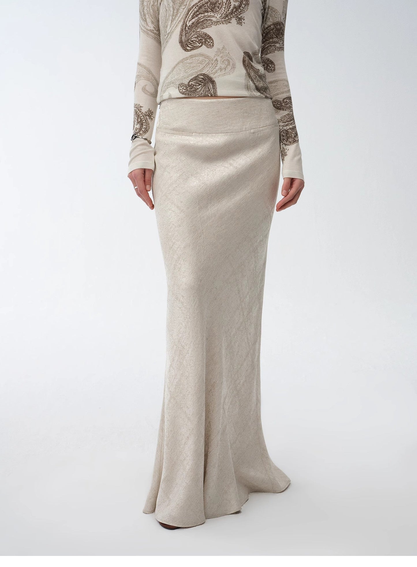 Retro bias-cut linen blended straight fishtail maxi skirt"Light and breezy"