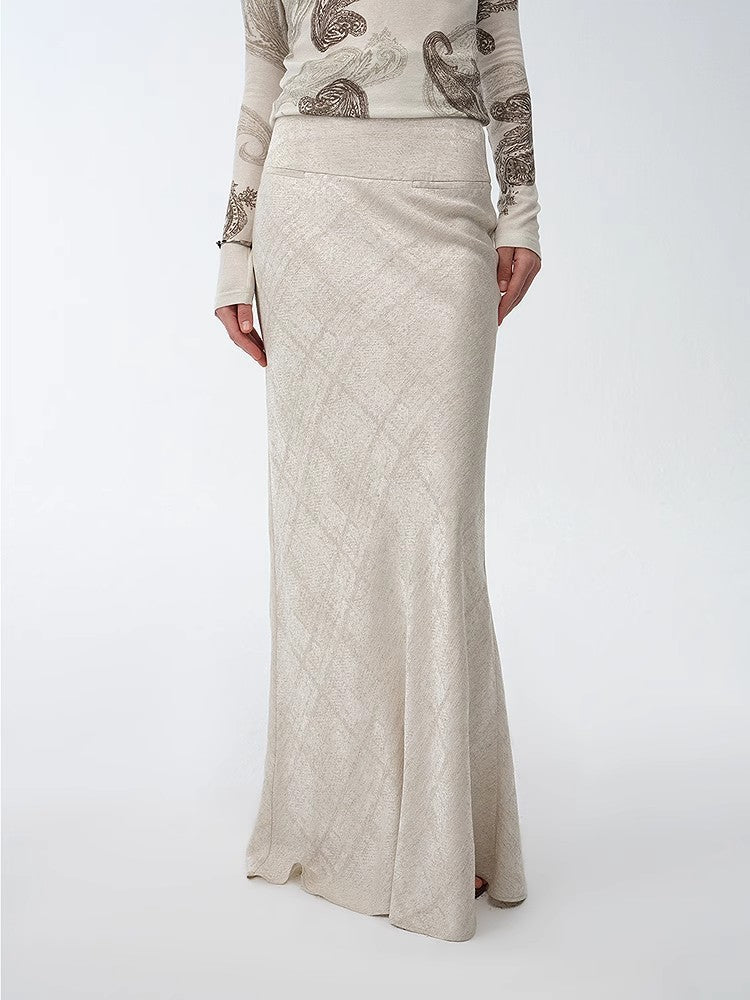 Retro bias-cut linen blended straight fishtail maxi skirt"Light and breezy"