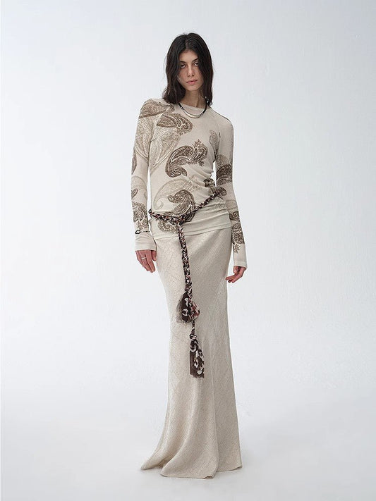 Retro bias-cut linen blended straight fishtail maxi skirt"Light and breezy"
