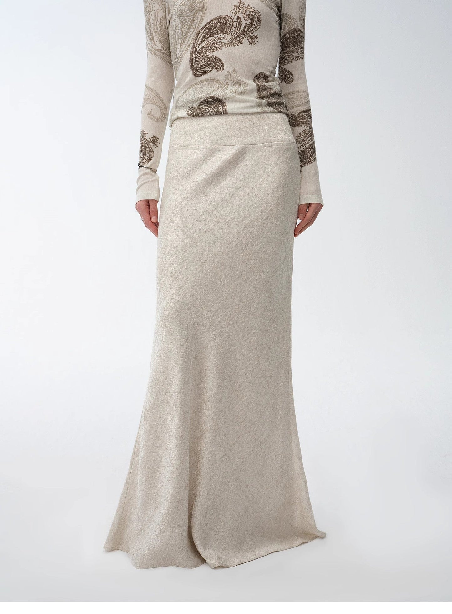 Retro bias-cut linen blended straight fishtail maxi skirt"Light and breezy"