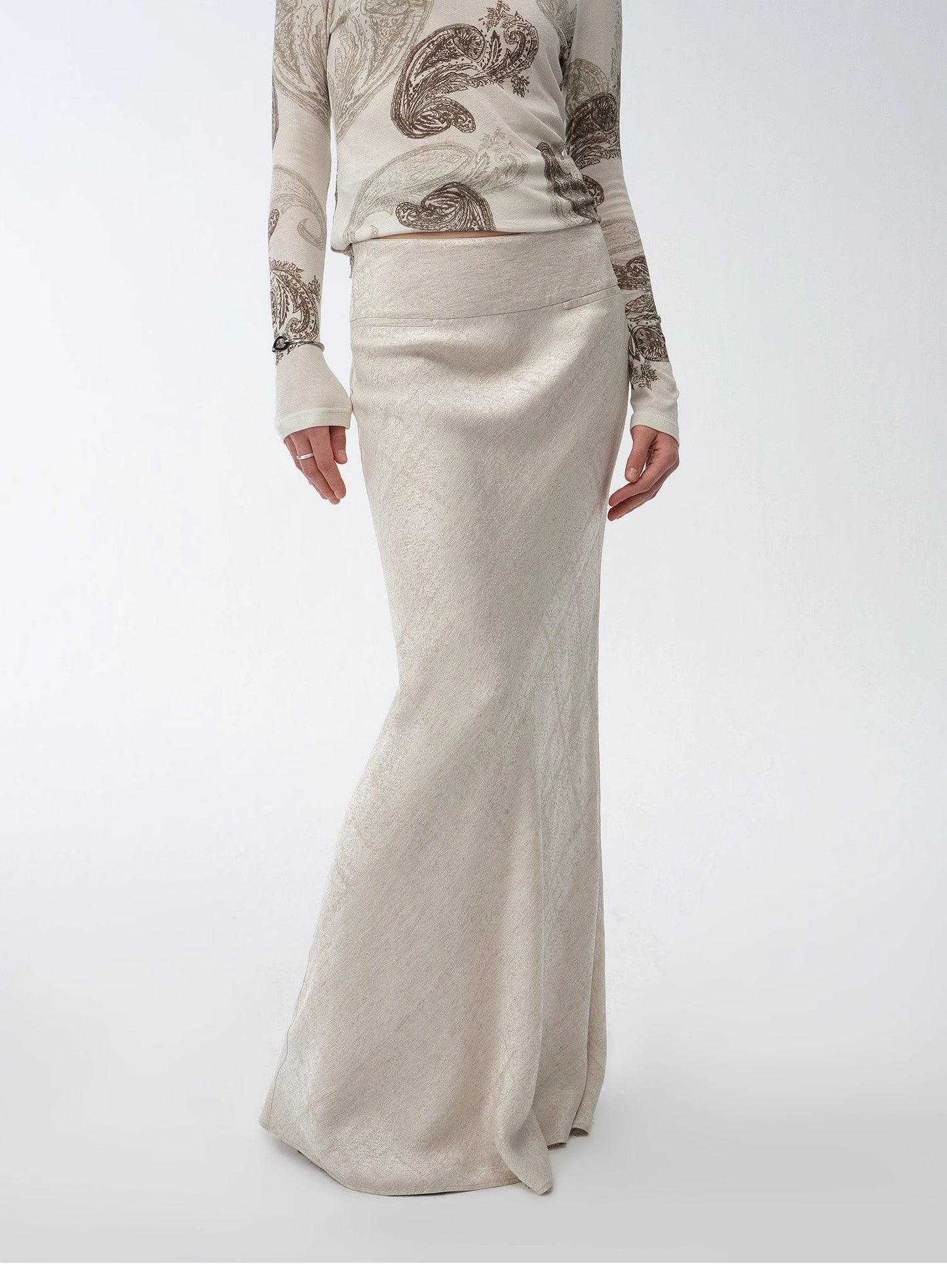 Retro bias-cut linen blended straight fishtail maxi skirt"Light and breezy"