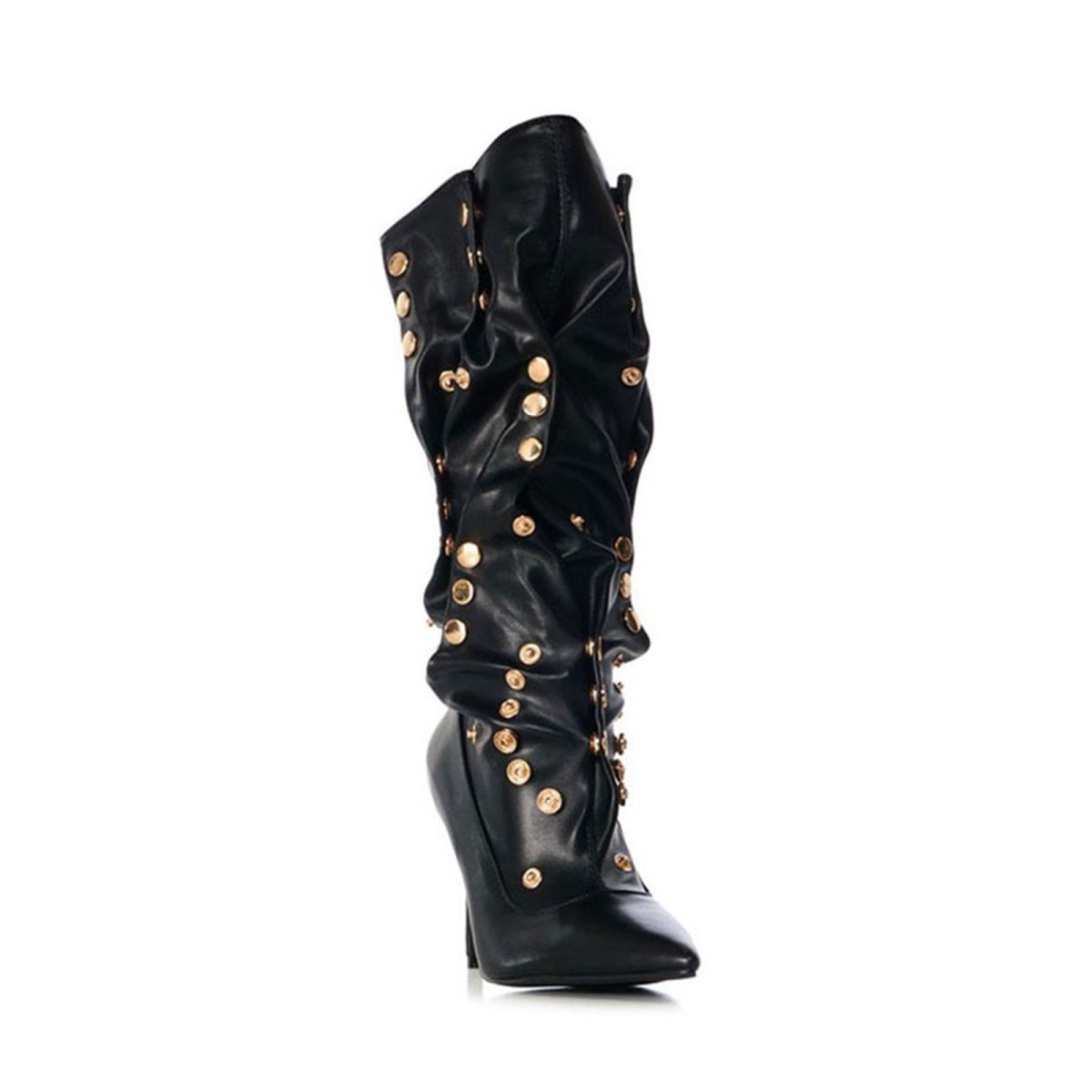 Rivet Encrusted Black Slouchy Stiletto Knee High Boots
