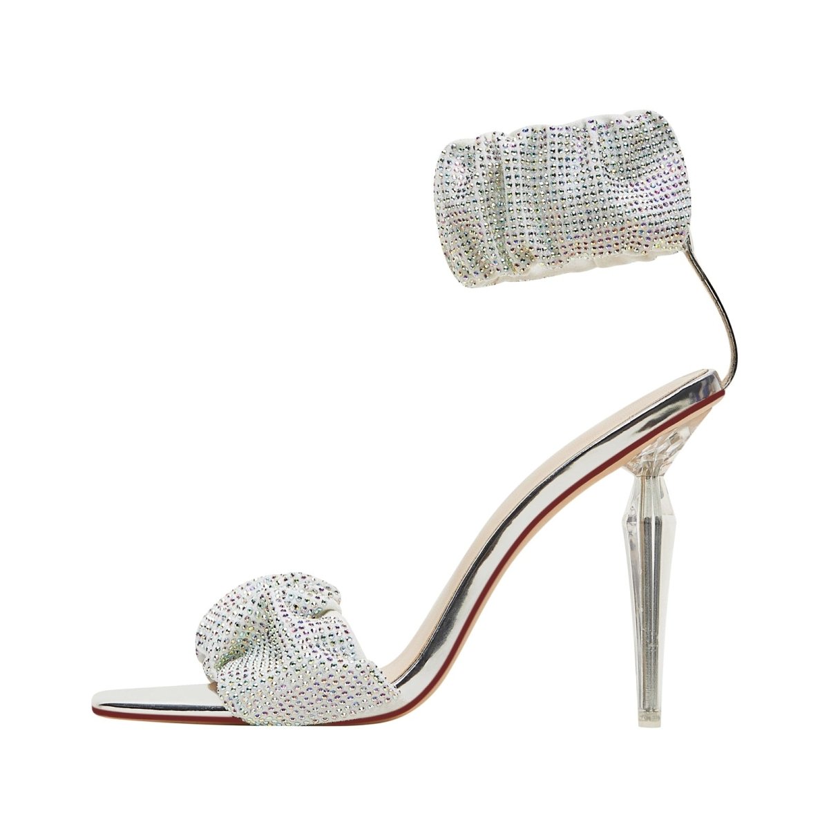 Ruched Open Toe Ankle Strap Icicle Stiletto Sandals