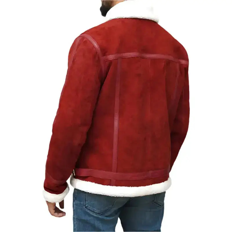 Men's Ryan Reynolds Spirited Red Suede Shearling Jacket – Holiday Edition