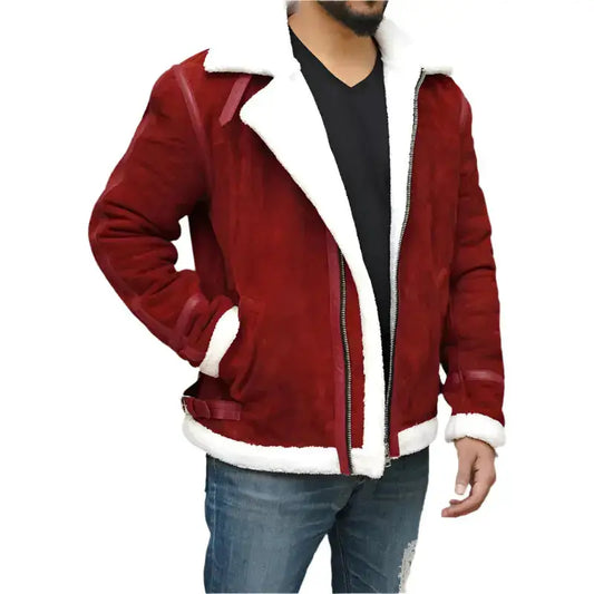 Men's Ryan Reynolds Spirited Red Suede Shearling Jacket – Holiday Edition