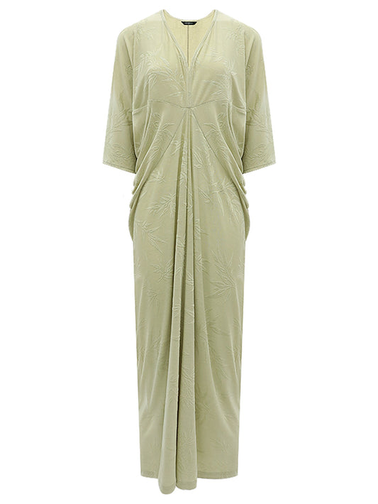 Shawl Neck Bamboo Jacquard Knit Maxi Dress