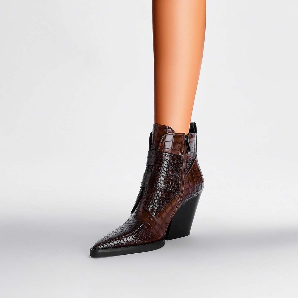 Sleek Crocodile Embossed Pointed Toe Boots