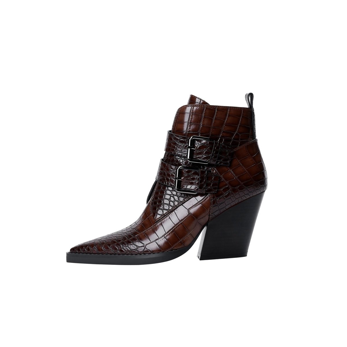Sleek Crocodile Embossed Pointed Toe Boots