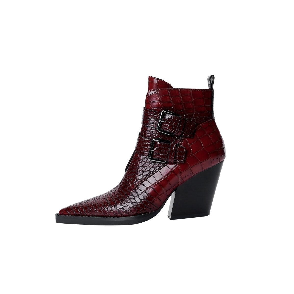 Sleek Crocodile Embossed Pointed Toe Boots