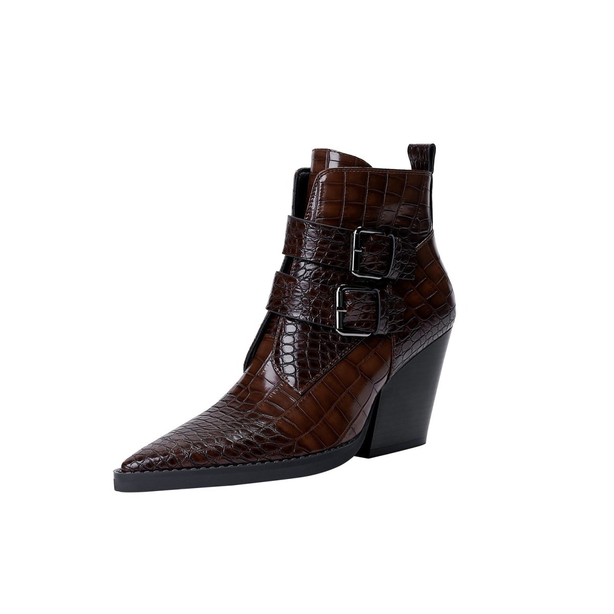 Sleek Crocodile Embossed Pointed Toe Boots