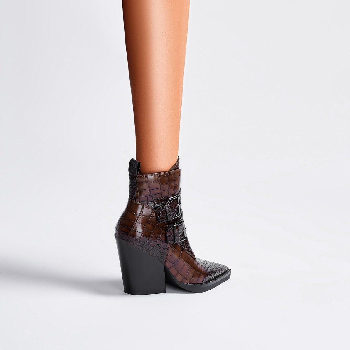 Sleek Crocodile Embossed Pointed Toe Boots