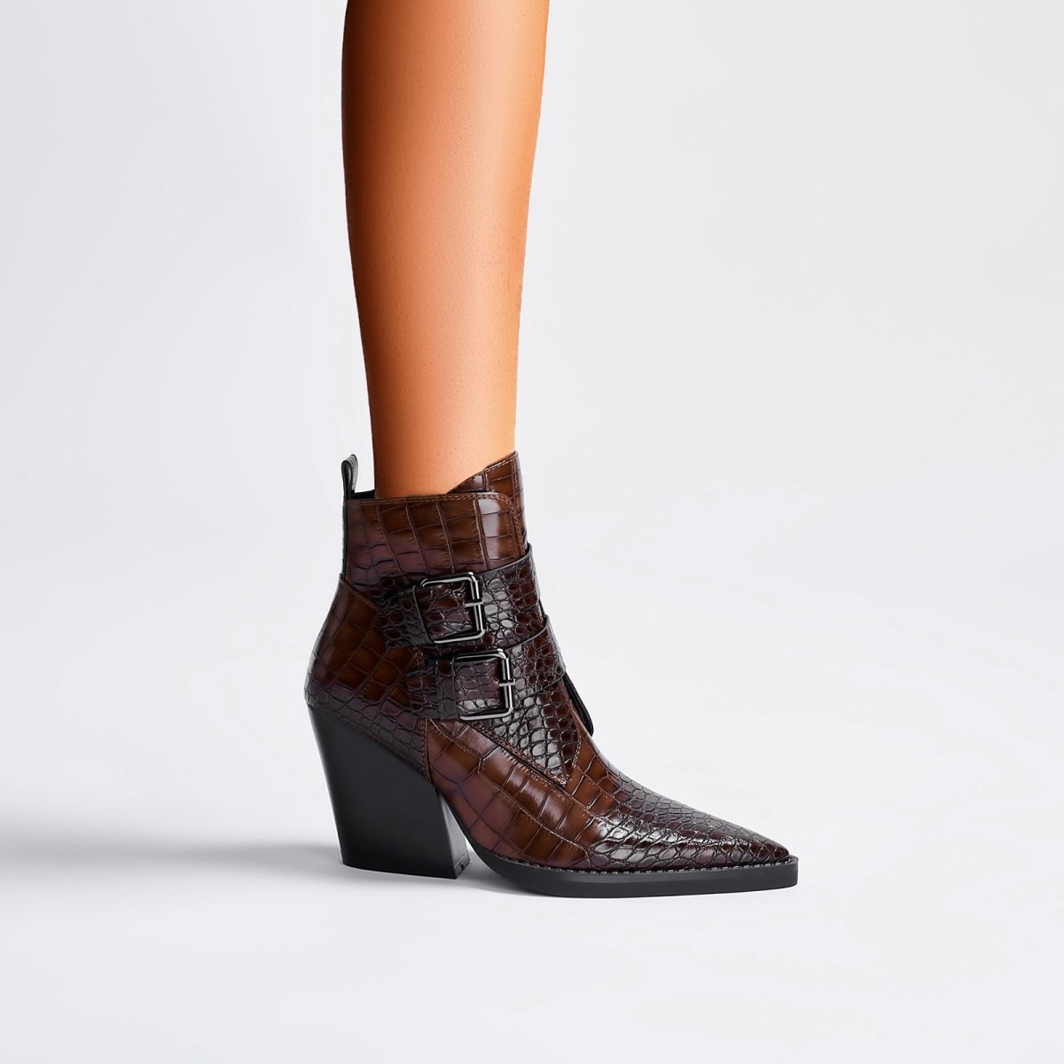Sleek Crocodile Embossed Pointed Toe Boots