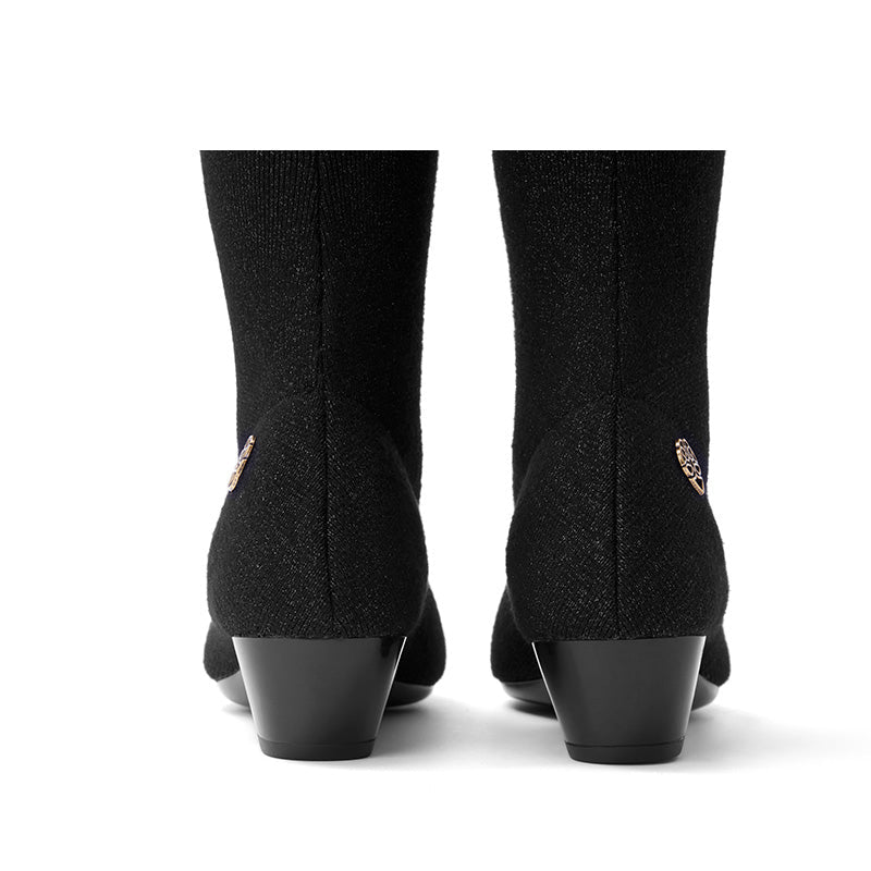 Stretch Over the Knee Boots – Low Heel Wool Knit Thigh High Boots