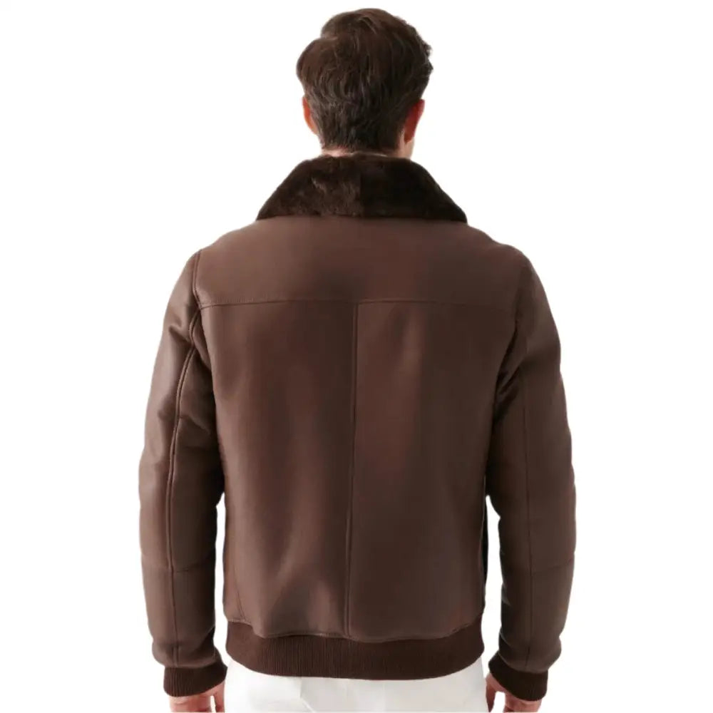 Men’s Stylish Brown Shearling Bomber Jacket – Winter Ready