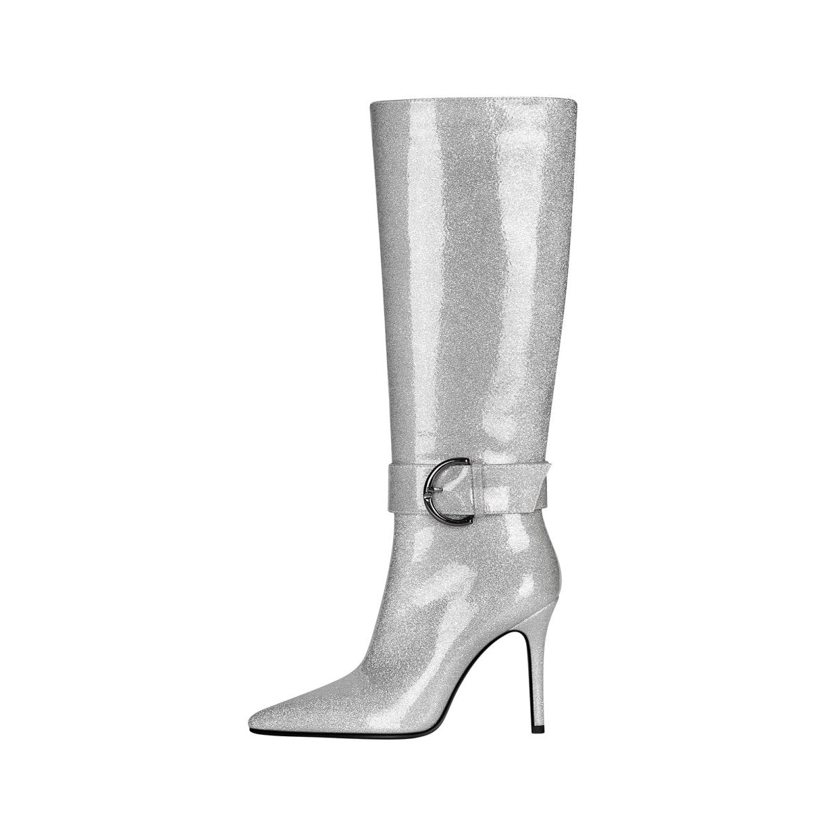 Stylish Silver Side Buckle Knee High Boots