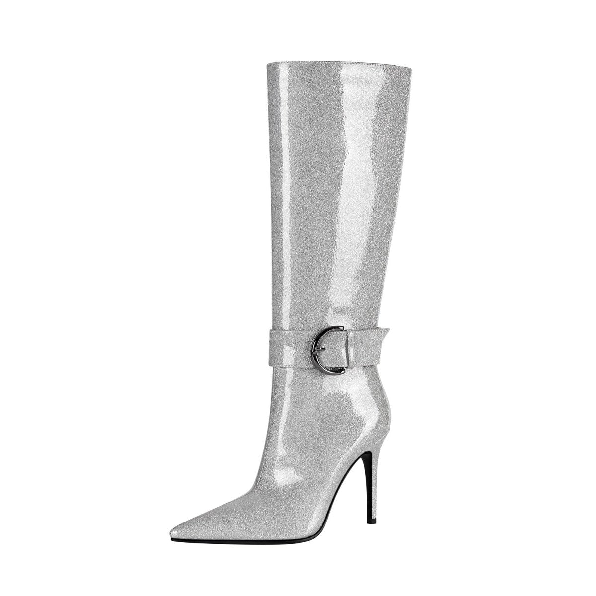 Stylish Silver Side Buckle Knee High Boots