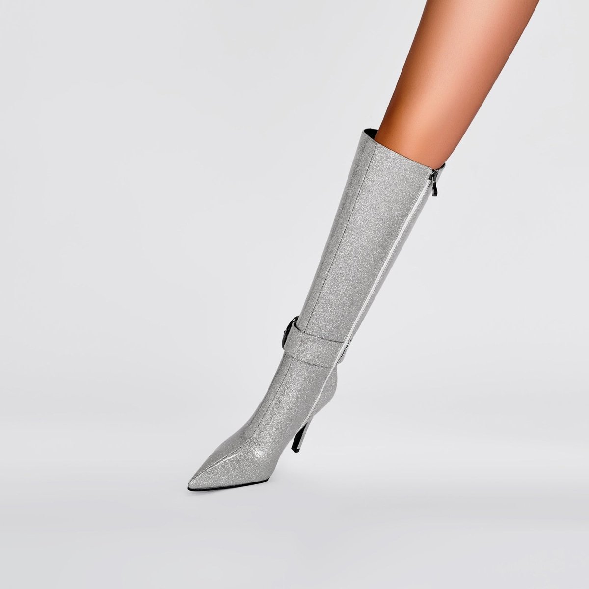 Stylish Silver Side Buckle Knee High Boots