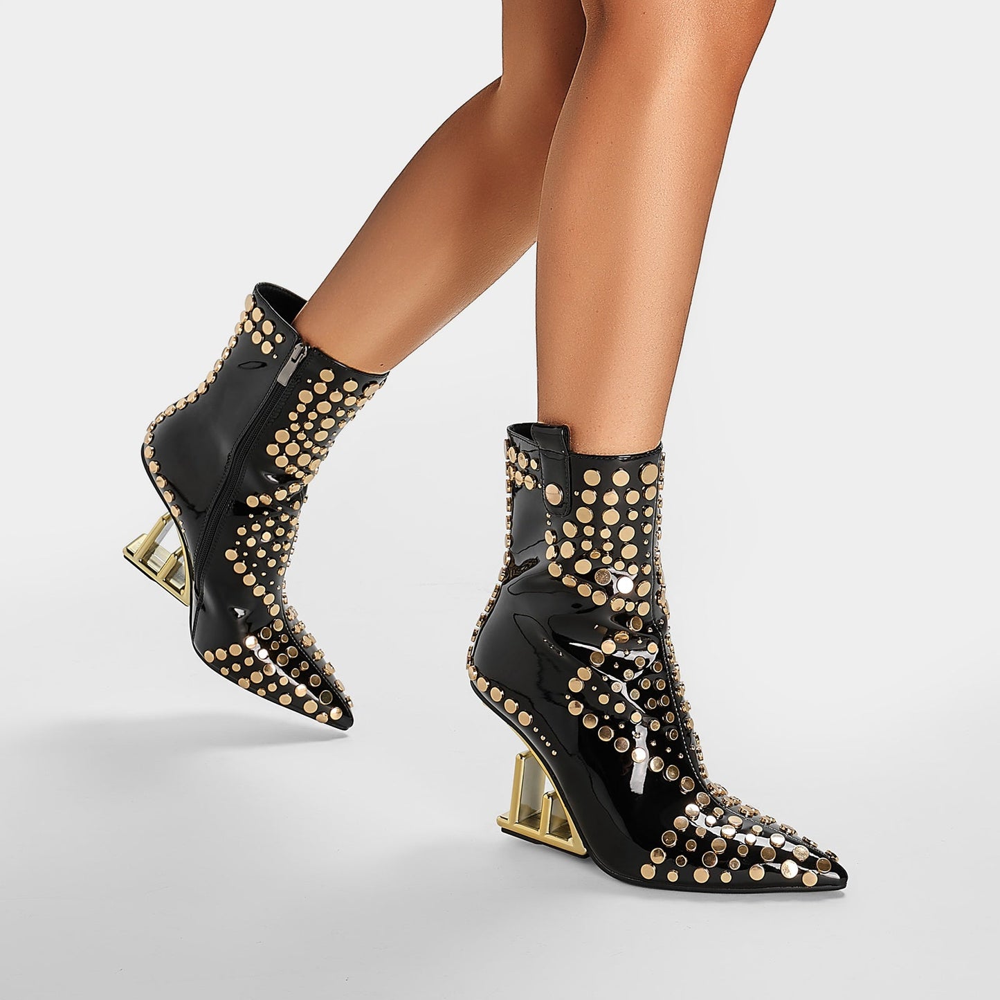 Tribal Rivet Stonehenge Heel Pointed Toe Ankle Boots