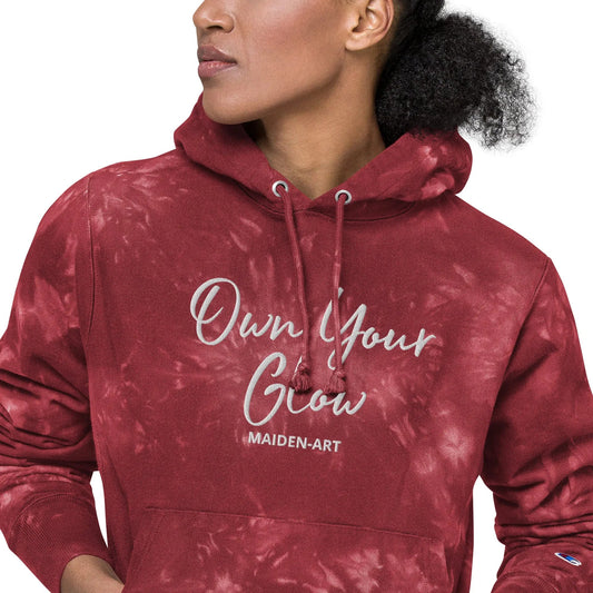 Own Your Glow Unisex Champion tie-dye hoodie with Embroidery | Champion hoodie