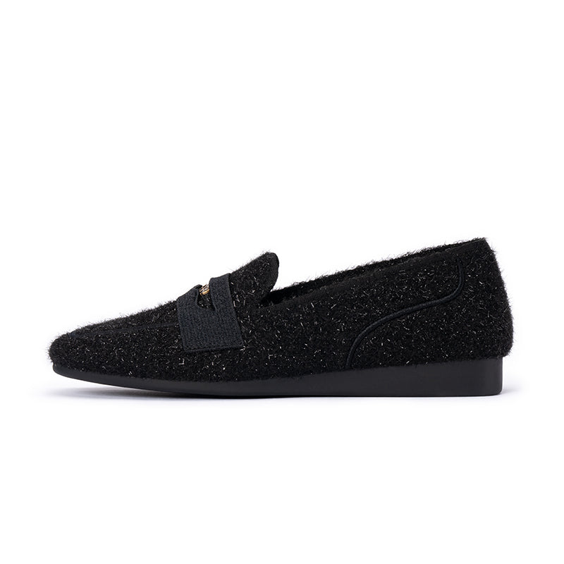 Versatile Soft Sole Slip On Tweed Loafers – Metallic Shimmer Knit Wedge Flats