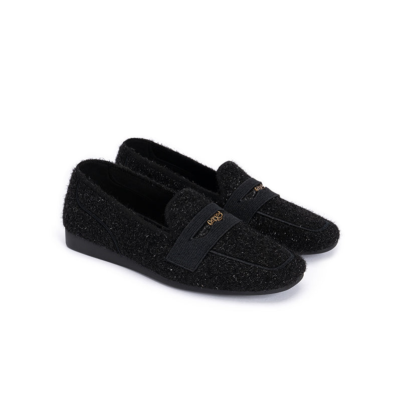 Versatile Soft Sole Slip On Tweed Loafers – Metallic Shimmer Knit Wedge Flats