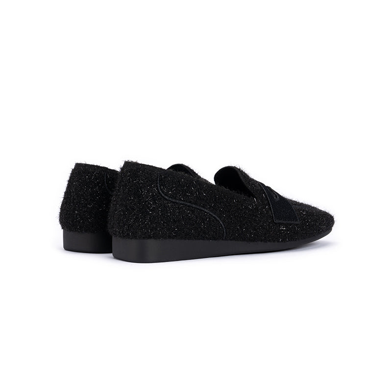 Versatile Soft Sole Slip On Tweed Loafers – Metallic Shimmer Knit Wedge Flats