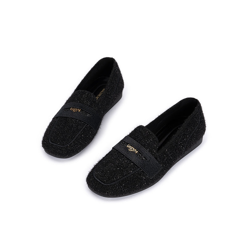Versatile Soft Sole Slip On Tweed Loafers – Metallic Shimmer Knit Wedge Flats