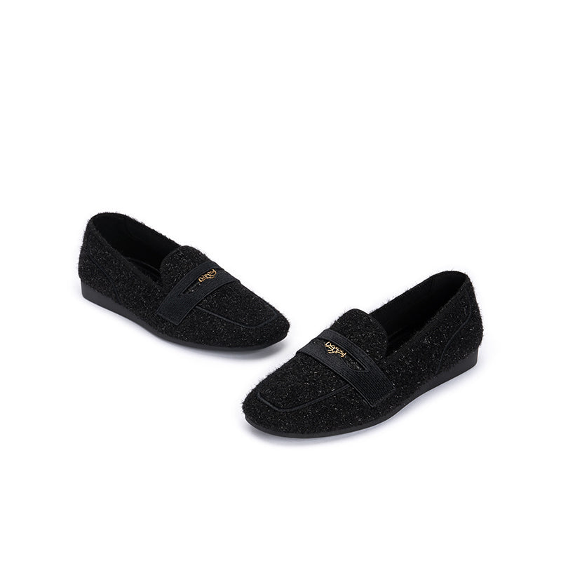 Versatile Soft Sole Slip On Tweed Loafers – Metallic Shimmer Knit Wedge Flats