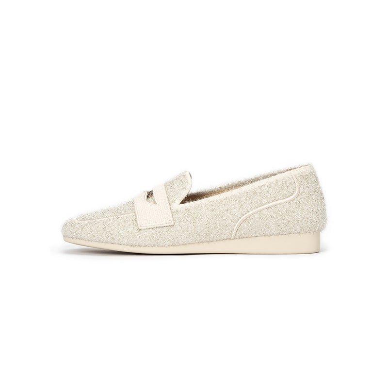 Versatile Soft Sole Slip On Tweed Loafers – Metallic Shimmer Knit Wedge Flats