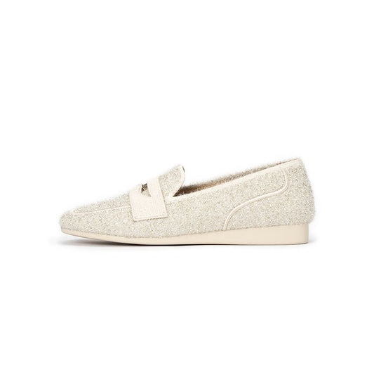 Versatile Soft Sole Slip On Tweed Loafers – Metallic Shimmer Knit Wedge Flats