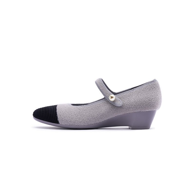 Vintage Tweed Low Heel Mary Jane Shoes – Pearl Strap Knit Wedge Pumps