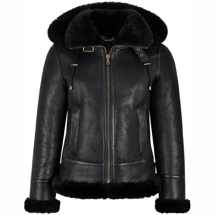 Women's Classic Hooded B3 Shearling Bomber Jacket