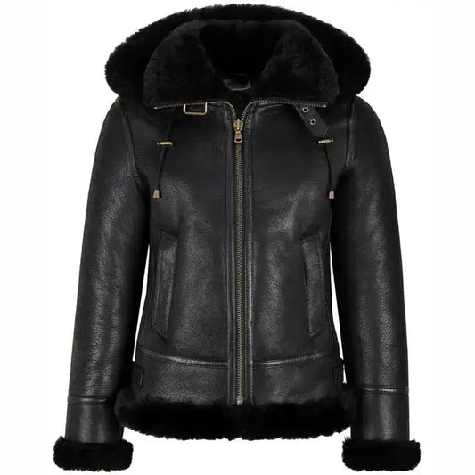 Women's Classic Hooded B3 Shearling Bomber Jacket