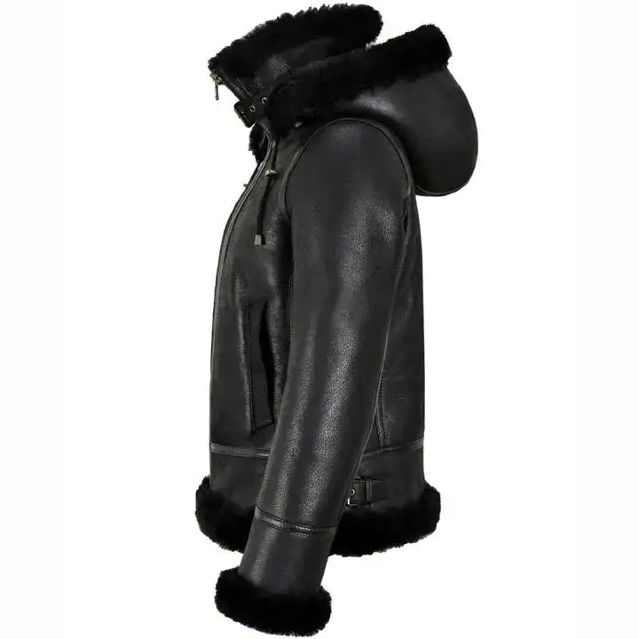 Women's Classic Hooded B3 Shearling Bomber Jacket