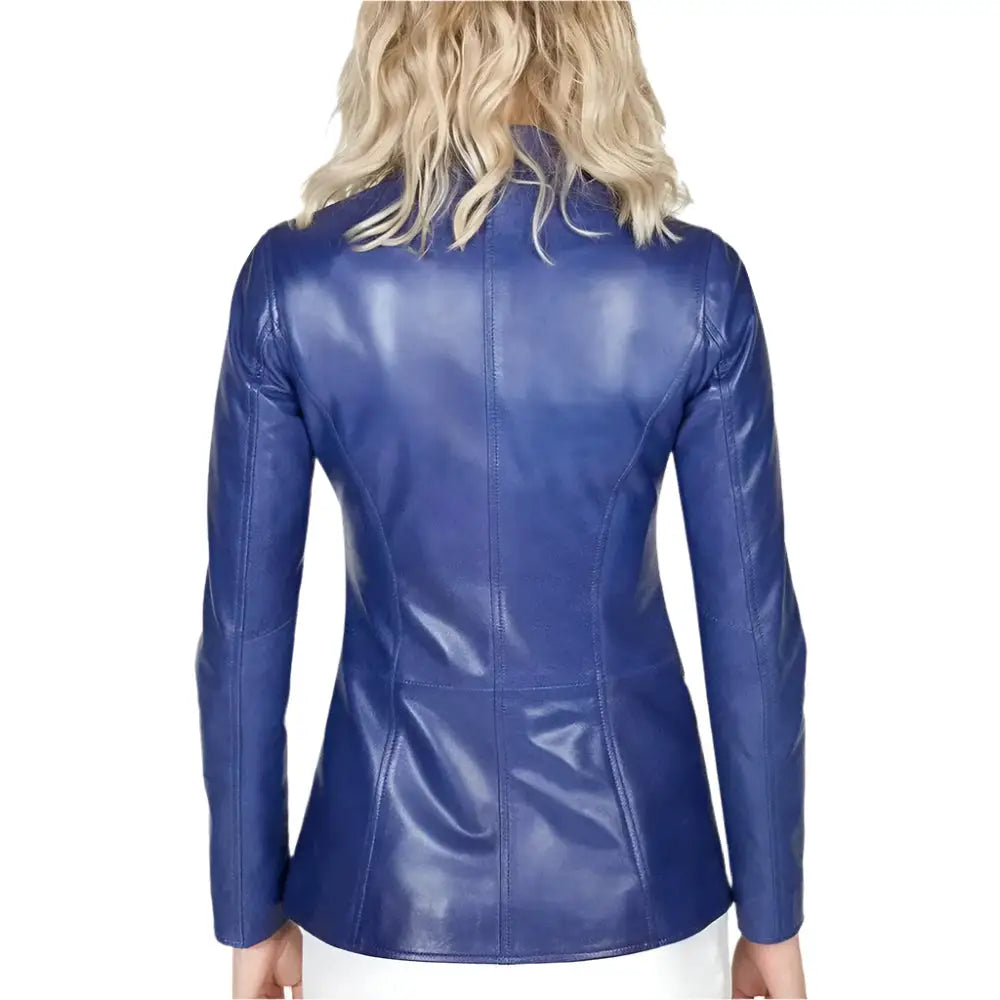 Women’s Blue Leather Blazer Jacket