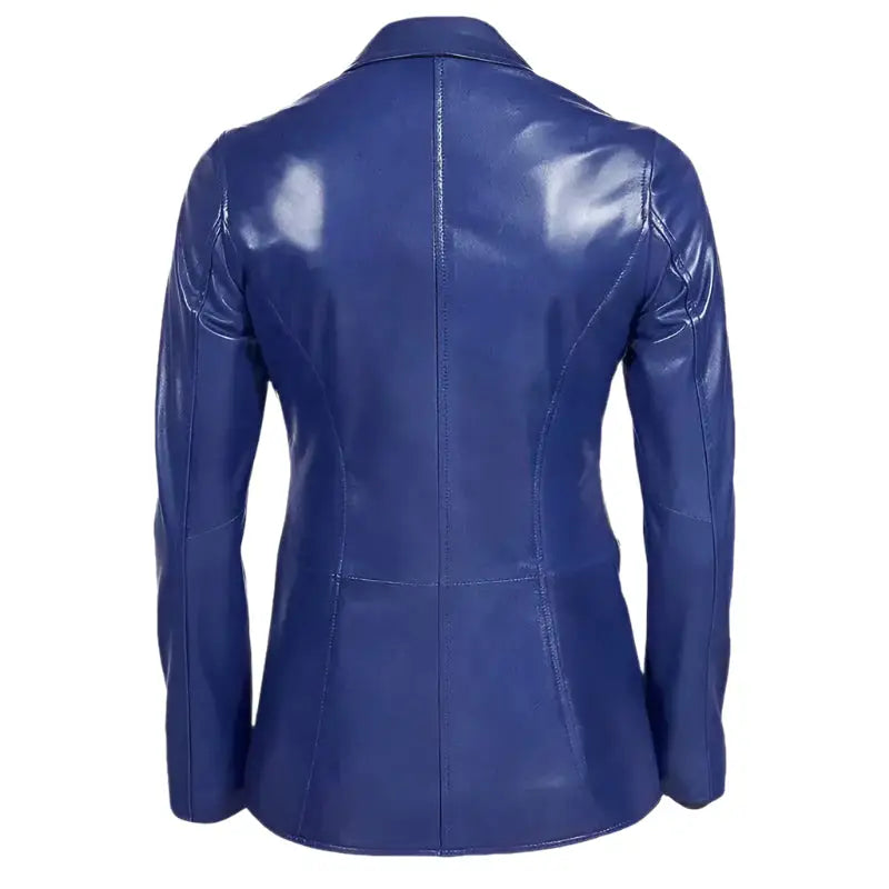 Women’s Blue Leather Blazer Jacket