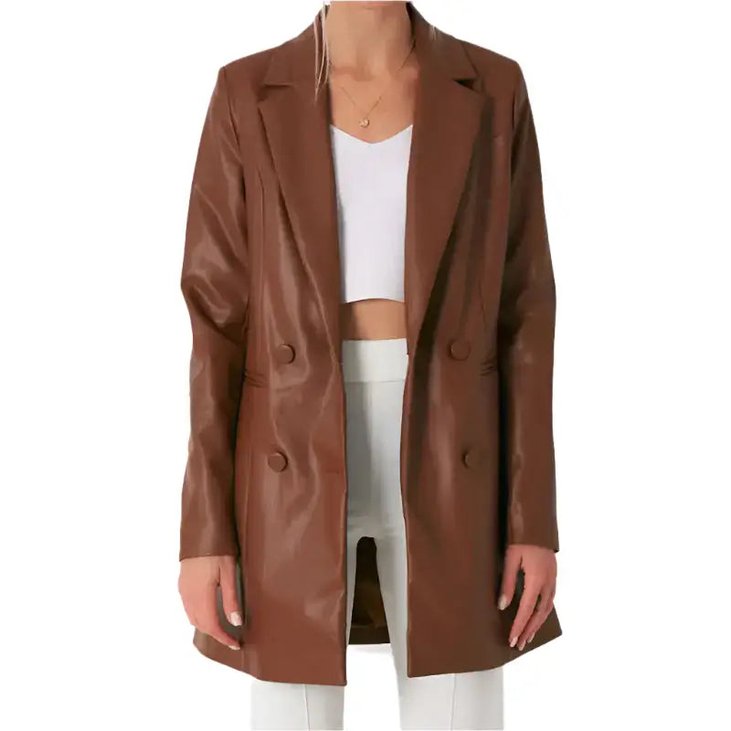 Women’s Brown Lambskin Leather Long Coat