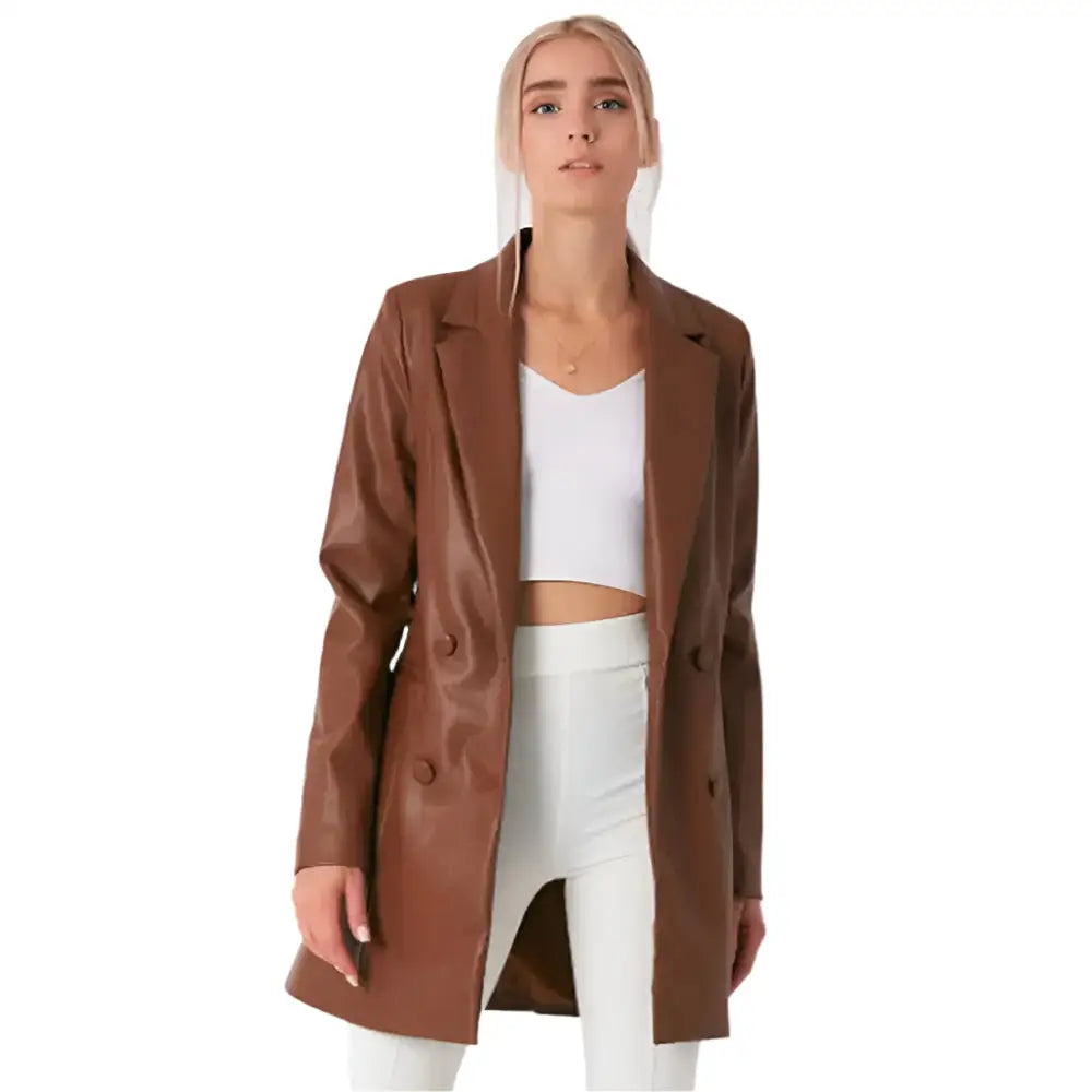 Women’s Brown Lambskin Leather Long Coat
