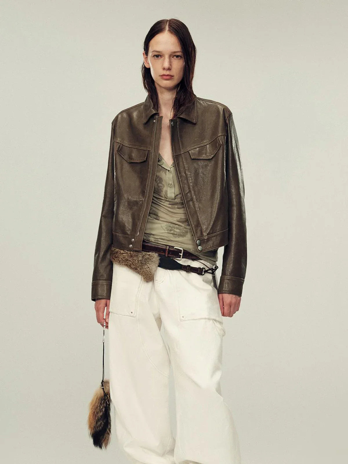 Women's imported first-layer suede sheepskin short autumn leather jacket