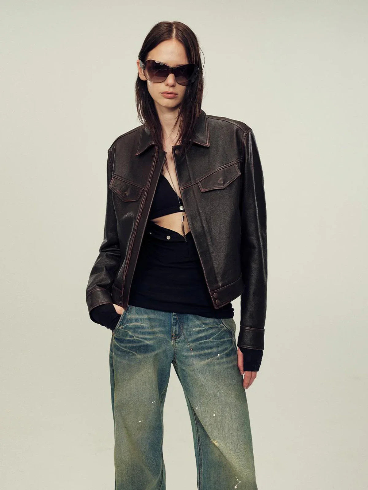 Women's imported first-layer suede sheepskin short autumn leather jacket