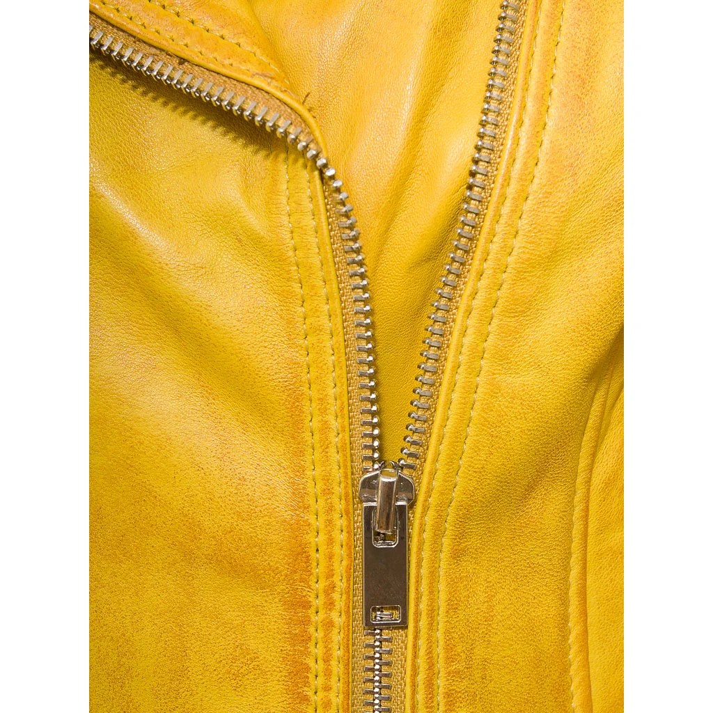 WOMENS YELLOW LEATHER BIKER JACKET DAVIE - L