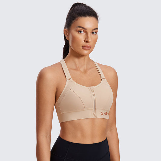 Zip Front Large Padded High Impact Sports Bra